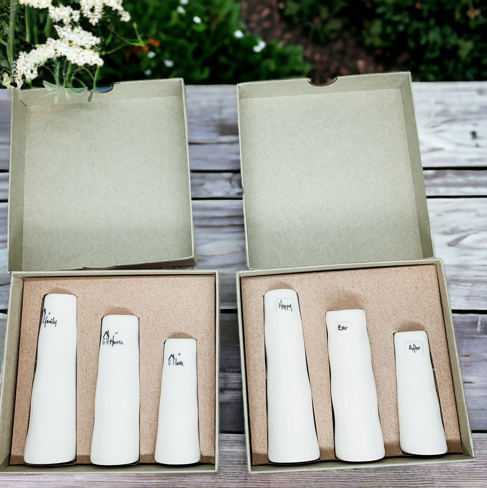 Mini Porcelain Vase Gift Set 3 White Glazed Bud Vases In Gift Box